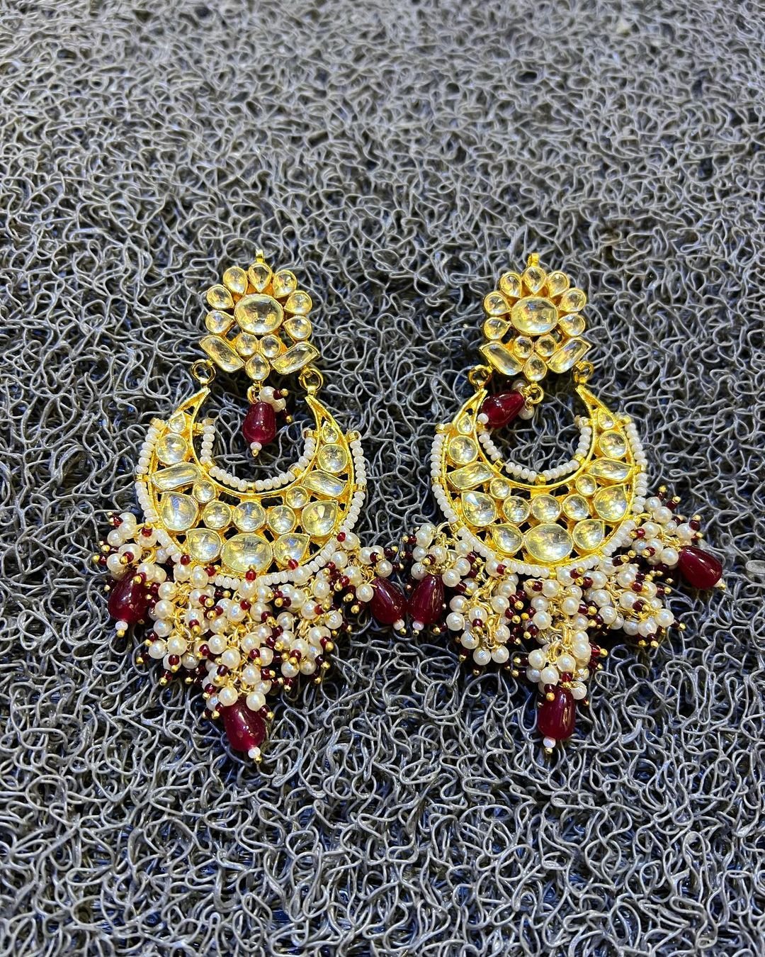 Buy Gold-Plated Blue Perals Marvelous Bollywood Style White Kundan Earrings  Alloy Chandbali Earring Online at Best Prices in India - JioMart.